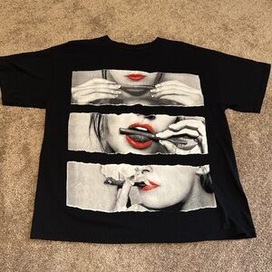 Black Graphic Tee with Red Lips Design